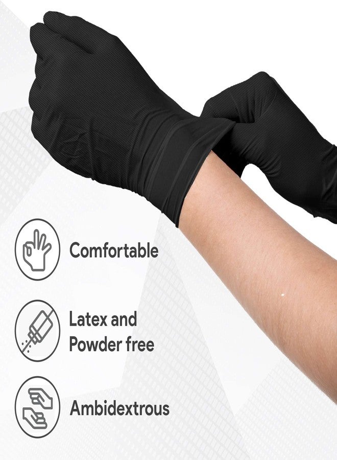 WECARE Black 8 Mil Nitrile Gloves Medium 100 Pack - Heavy Duty Mechanic Gloves, with Diamond Grip - Powder and Latex Free Disposable Gloves - Image 2
